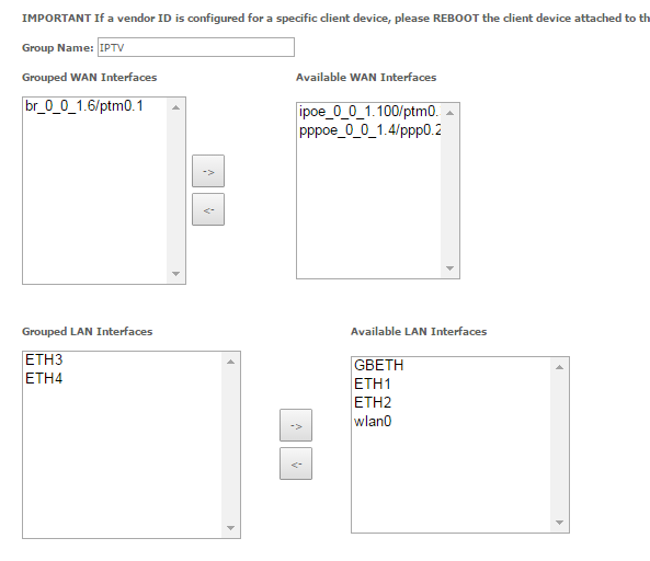 Add IPTV Interface Grouping