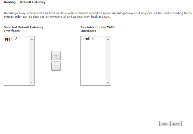Default Gateway Settings