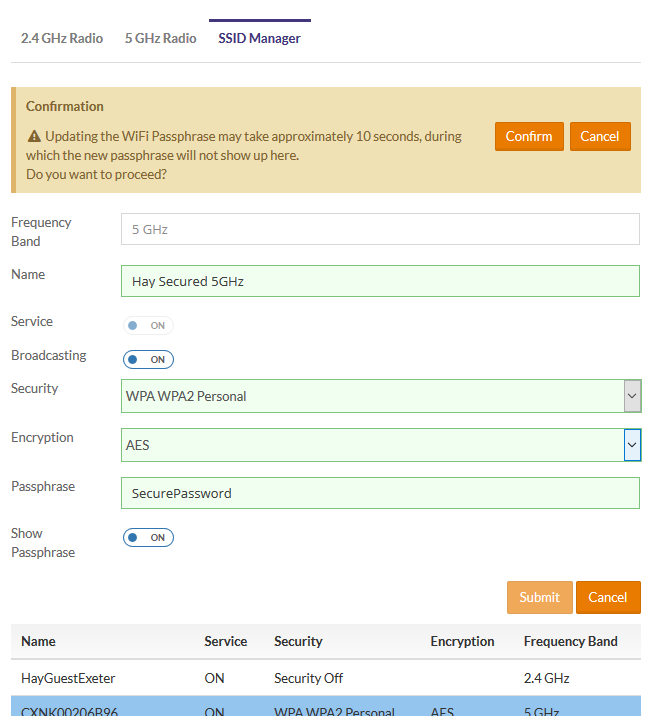 SSID Change Confirmation Prompt